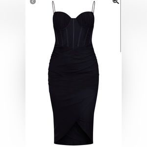 Pretty little thing - black mesh ruched cups Croset strappy midi dress